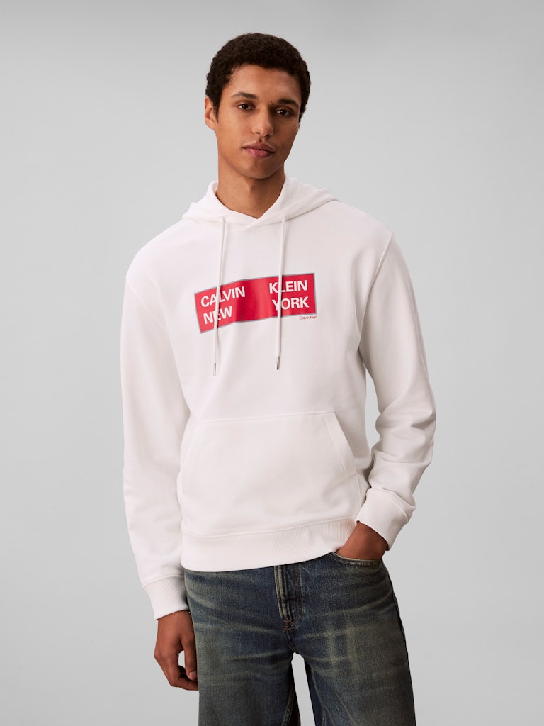 Calvin Klein Erkek Beyaz Kapşonlu Sweatshirt