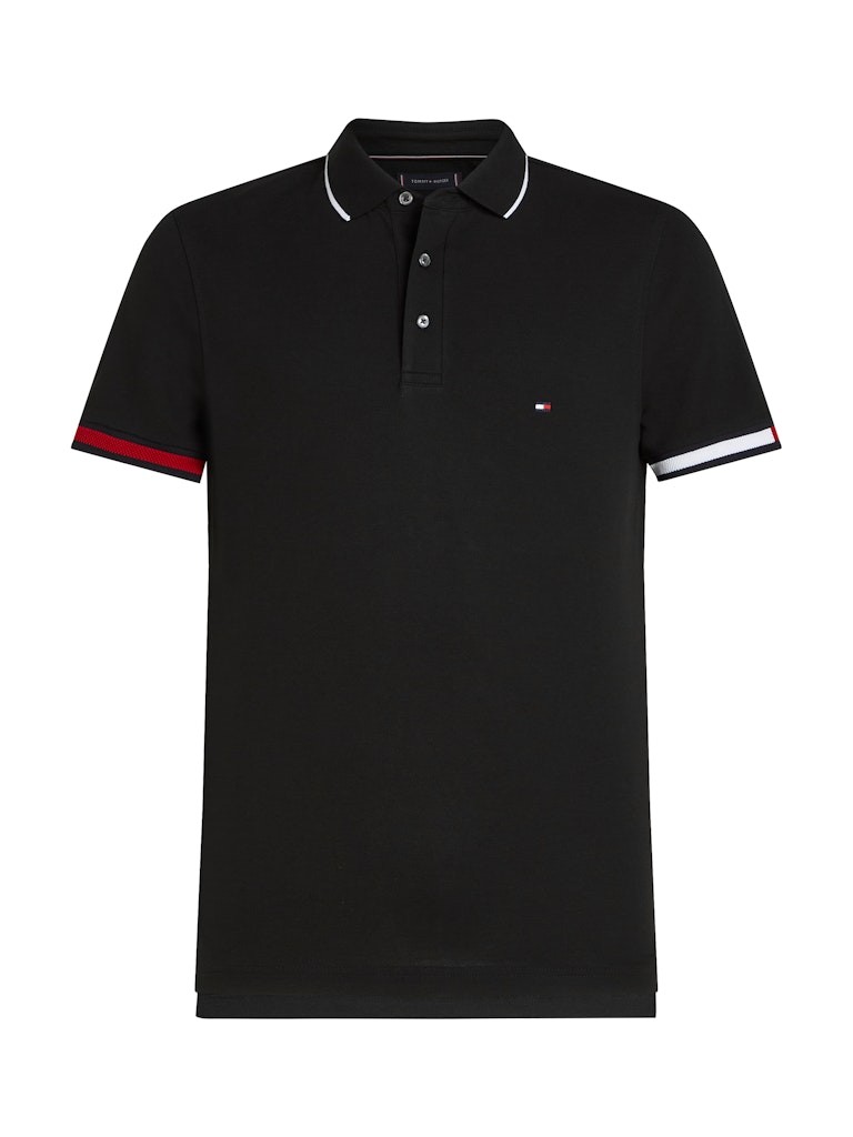 Tommy Hilfiger Organik Pamuk Siyah Erkek Kısa Kollu Düğmeli Polo Yaka T-Shirt - MW0MW38458BDS