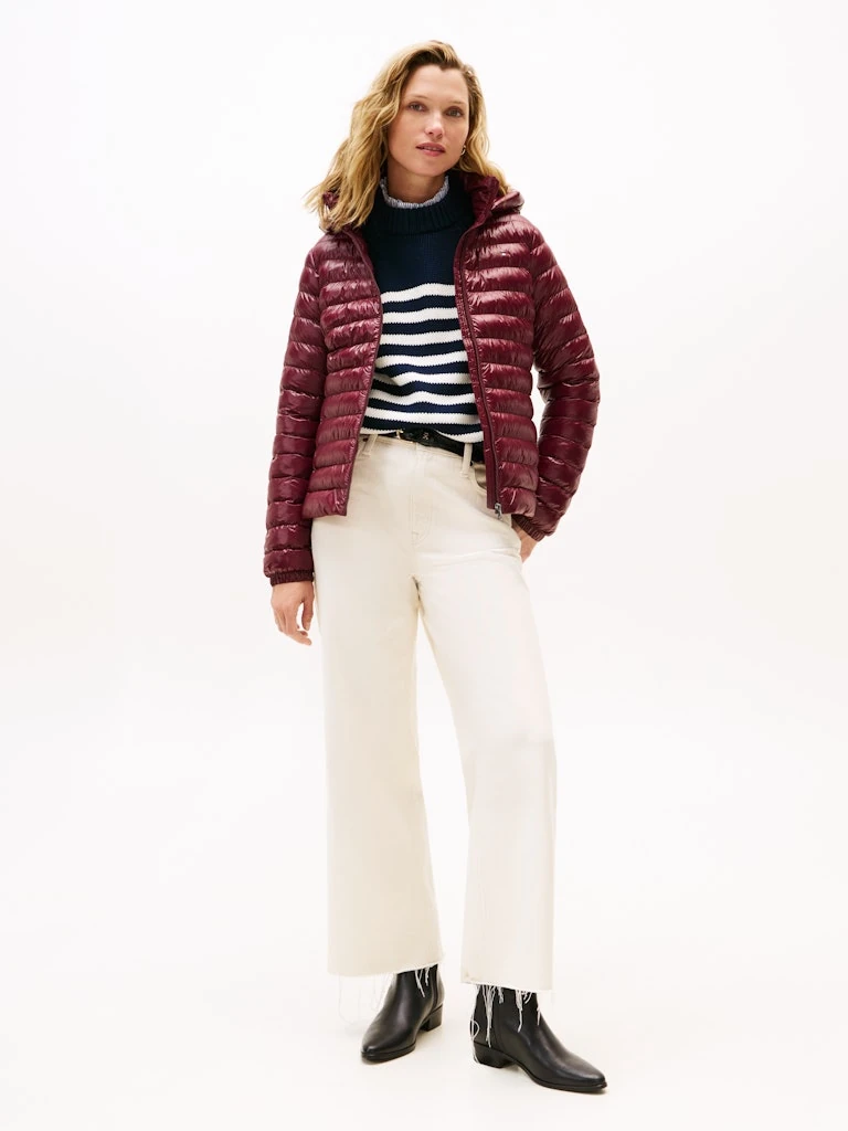 Tommy Hilfiger Kadın Bordo Padded Kapşonlu Mont