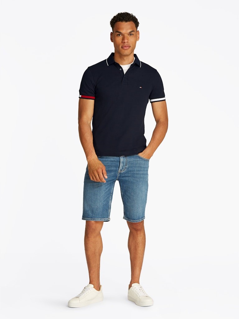 Tommy Hilfiger Organik Pamuk Lacivert Erkek Kısa Kollu Düğmeli Polo Yaka T-Shirt - MW0MW38458DW5