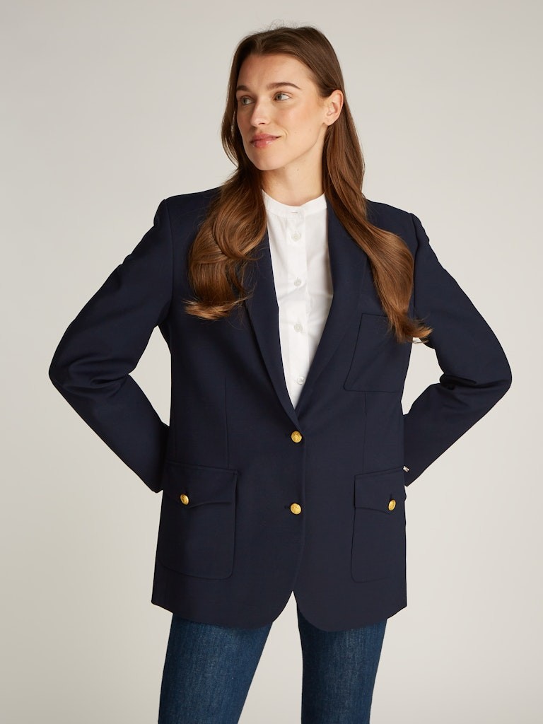 Tommy Hilfiger Pamuk Lacivert Kadın Blazer Ceket