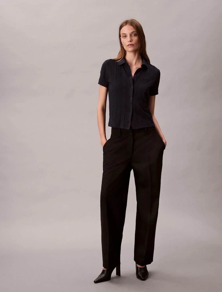 Calvin Klein Kadın Pamuklu Polo Yaka Lacivert T-Shirt