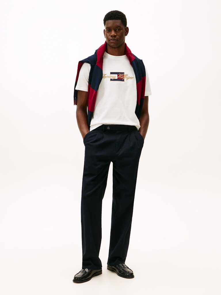 Tommy Hilfiger Erkek O Yaka Bayraklı Beyaz T-Shirt