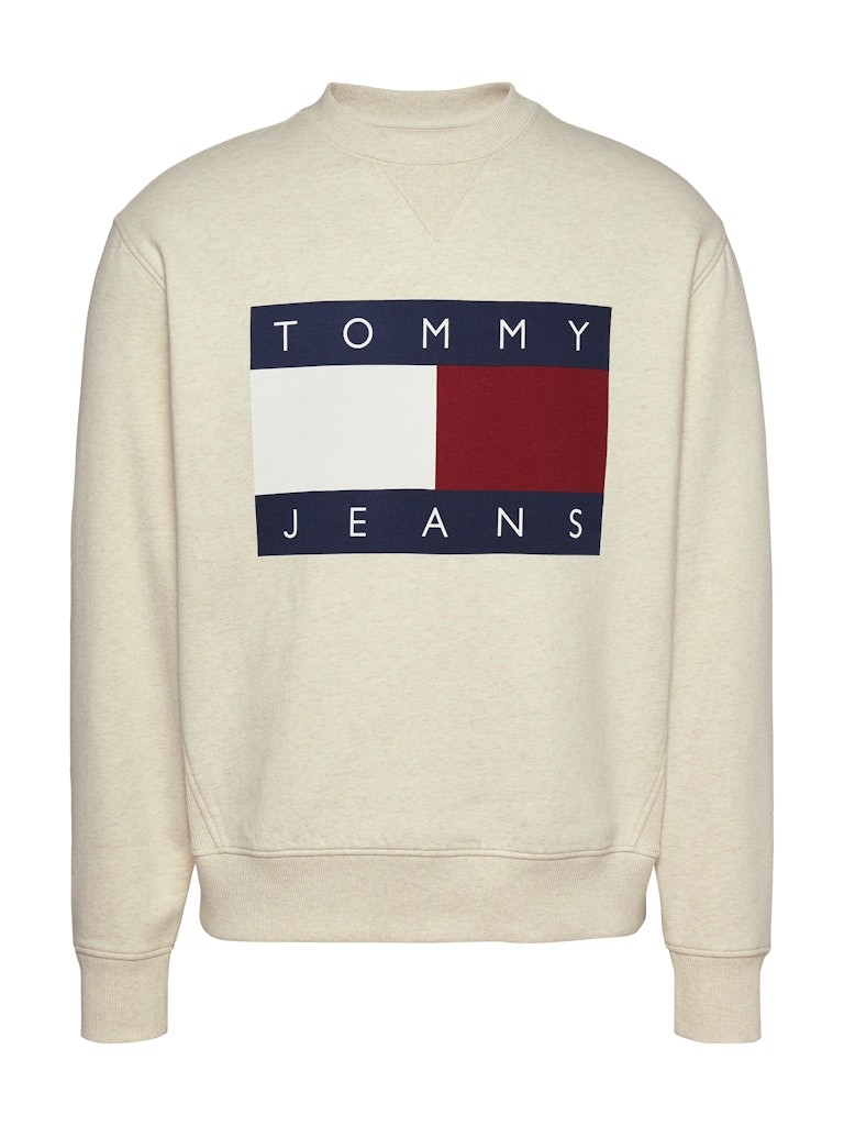 Tommy Jeans Melange Flag Crew Erkek Uzun Kollu Ekru Sweatshirt - DM0DM21186AE3