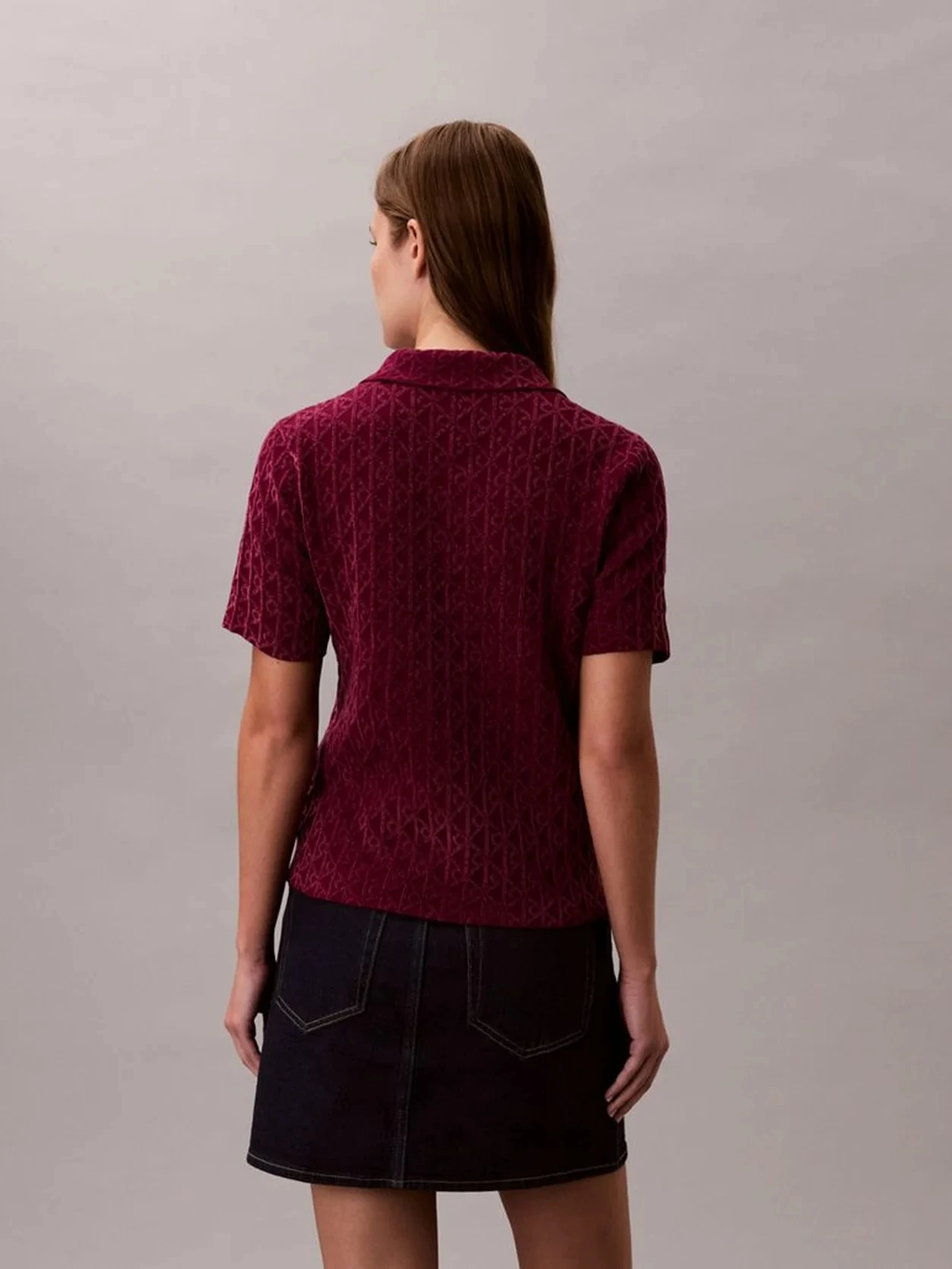 Calvin Klein Kadın Mor Viskon Yarım Fermuarlı Kısa Kolu Triko