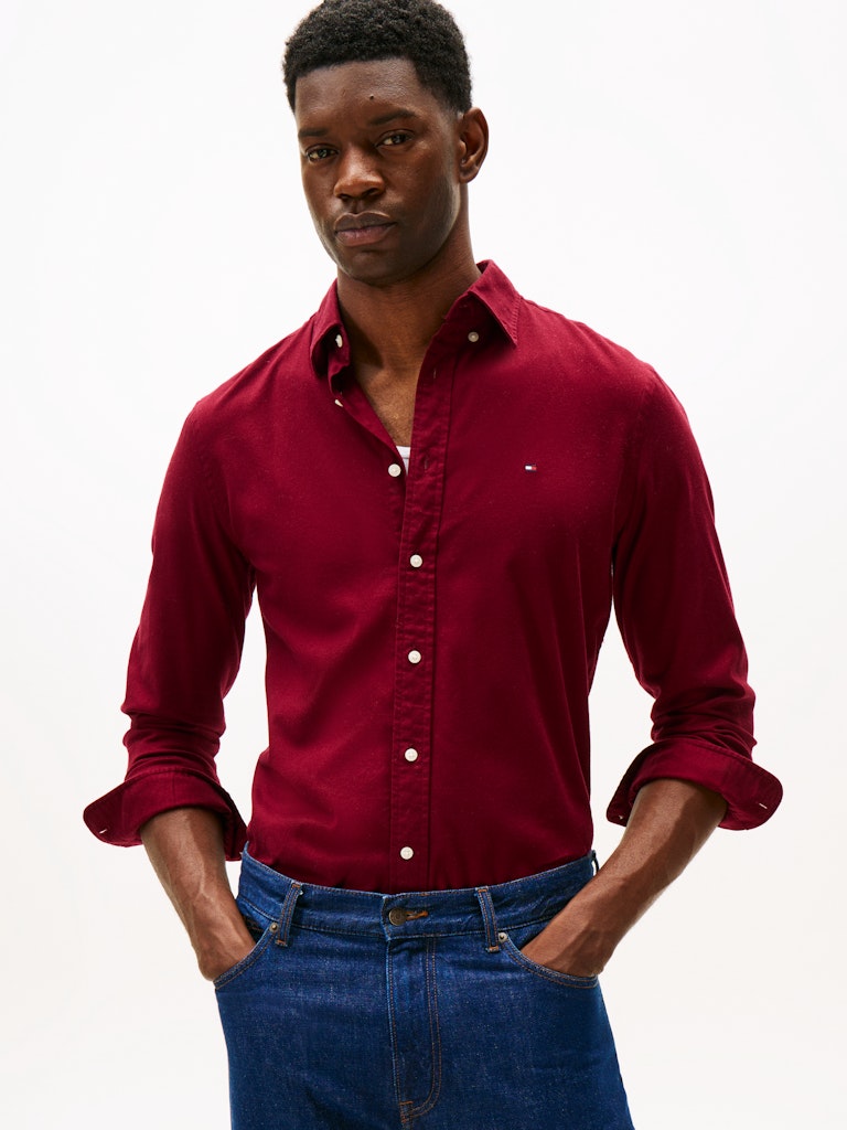 Tommy Hilfiger Erkek Normal Kesim Bordo Gömlek