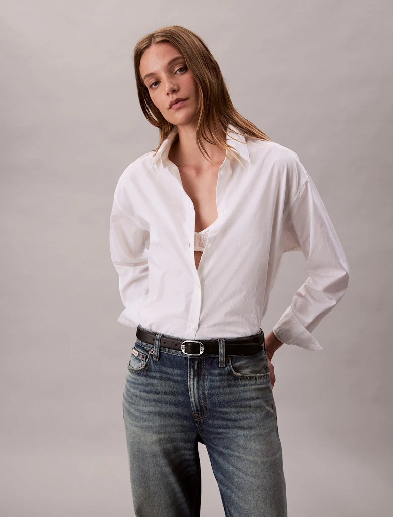 Calvin Klein Kadın Dar Kesim Beyaz Gömlek