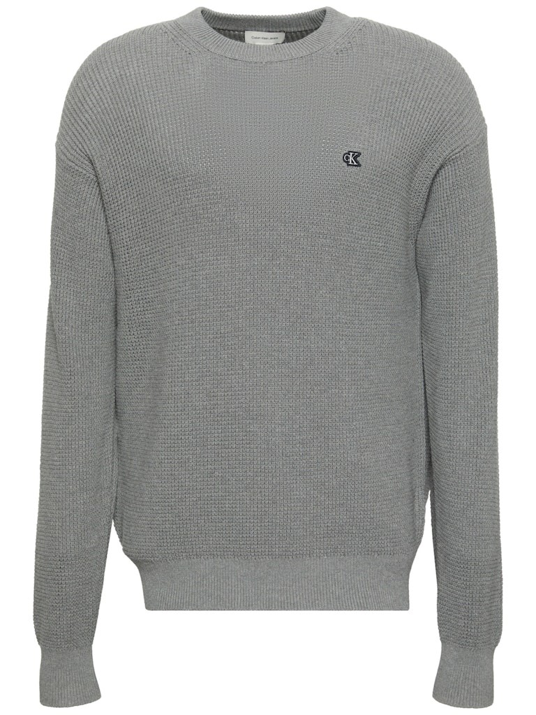 Calvin Klein Erkek Gri Pamuk O Yaka Triko