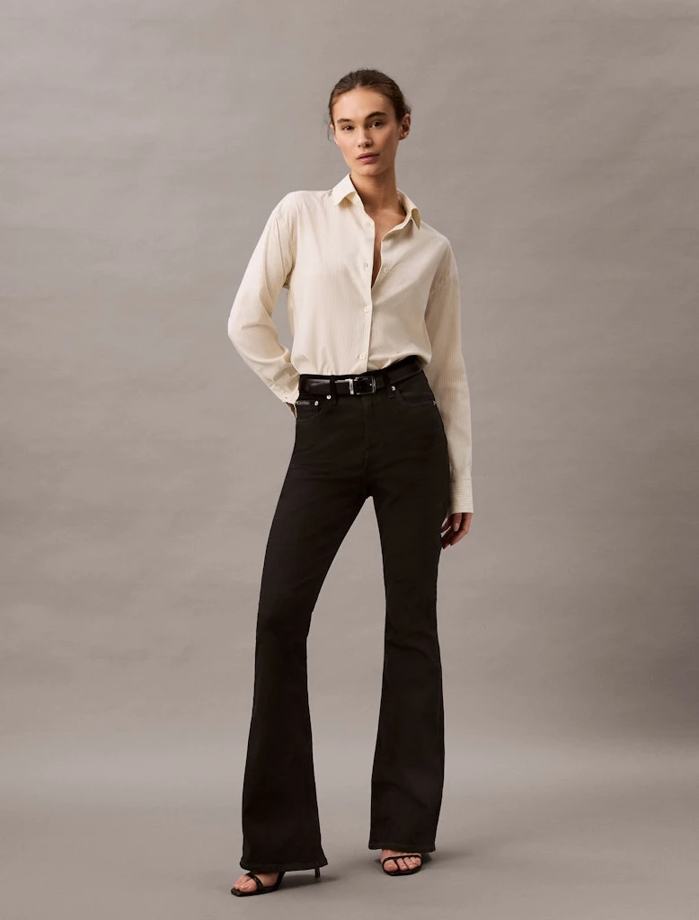 Calvin Klein Kadın Siyah  Düz Kesim Flare Jean Pantolon