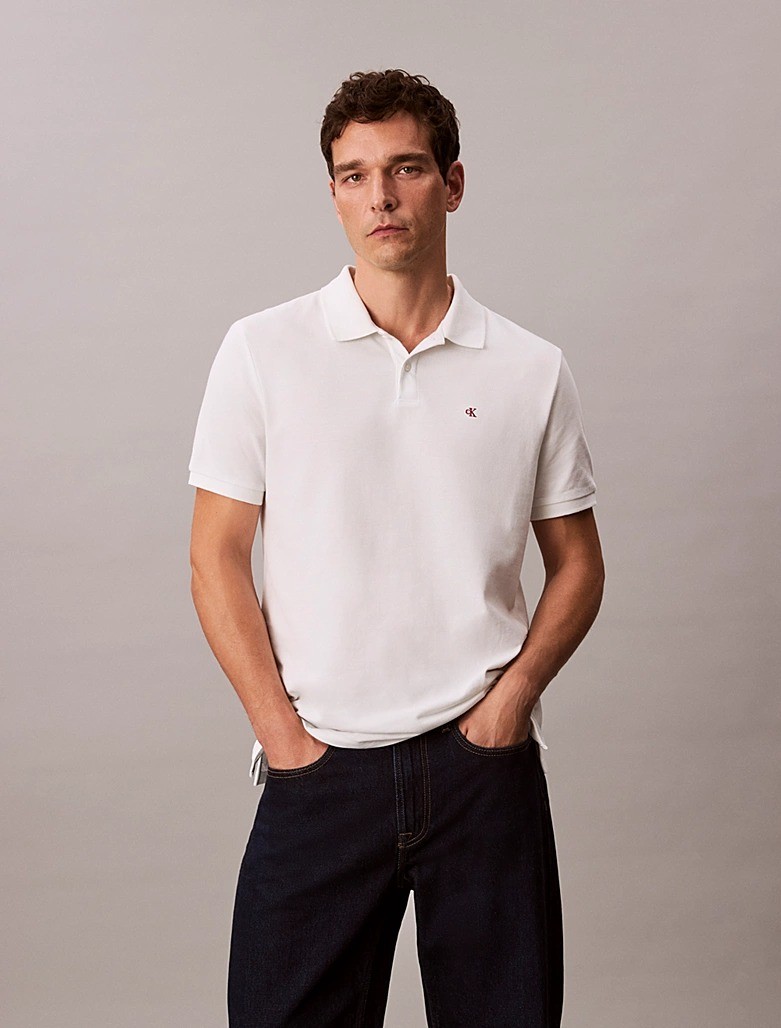 Calvin Klein Erkek Beyaz Düğmeli Polo Yaka T Shirt
