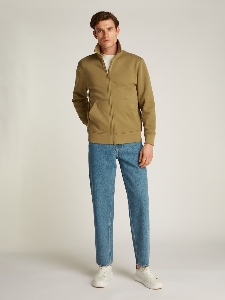 Calvin Klein Erkek Regular Fit Cep Detaylı Yumuşak İç Dolgulu Dik Yaka Haki Fermuarlı Sweatshirt - J30J326778LFF