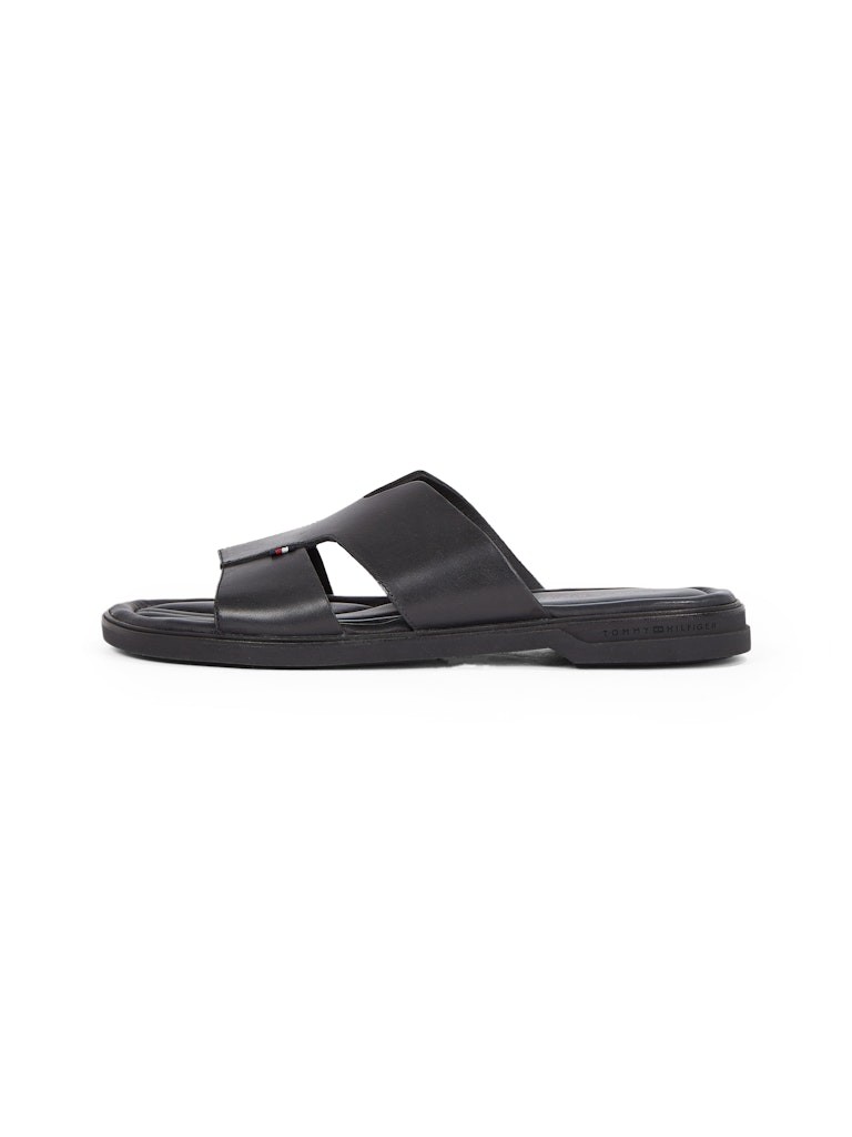 Tommy Hilfiger Deri Siyah Erkek Kısa Taban Tek Bantlı Sandalet - FM0FM05357BDS