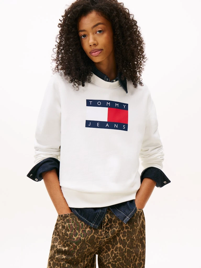 Tommy Hilfiger Kadın Beyaz Pamuk O Yaka Sweatshirt