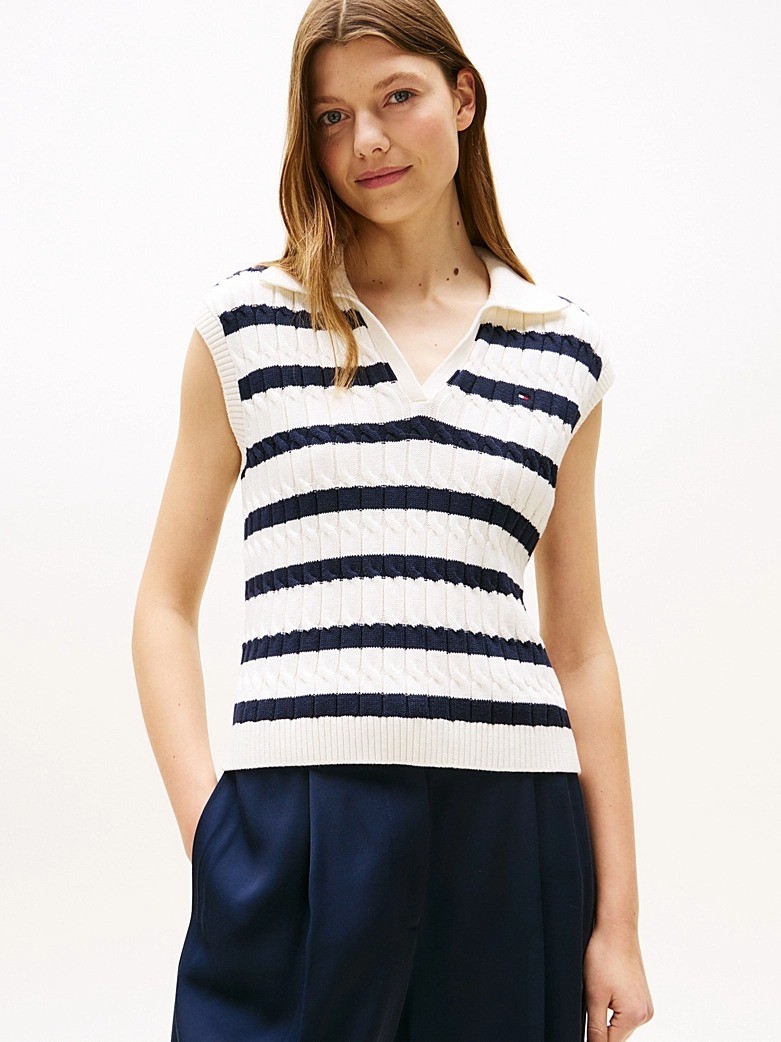 Tommy Hilfiger Kadın Beyaz Polo Yaka Triko - WW0WW456550FG