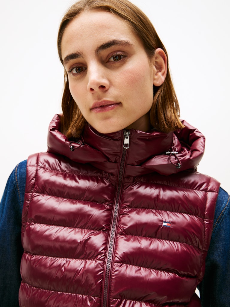Tommy Hilfiger Kadın Bordo Padded Kapşonlu Yelek