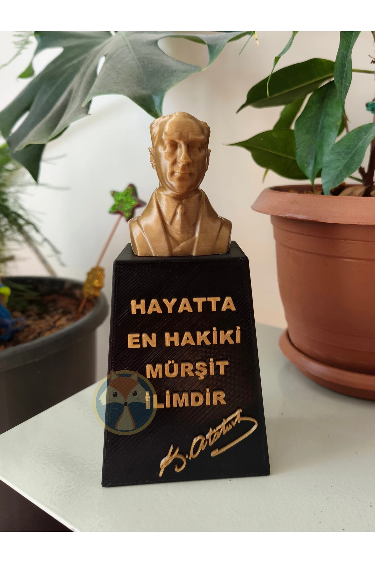 3D Atatürk Büstü – “En Hakiki Mürşit İlimdir” Yazılı - çok renkli - boyasız