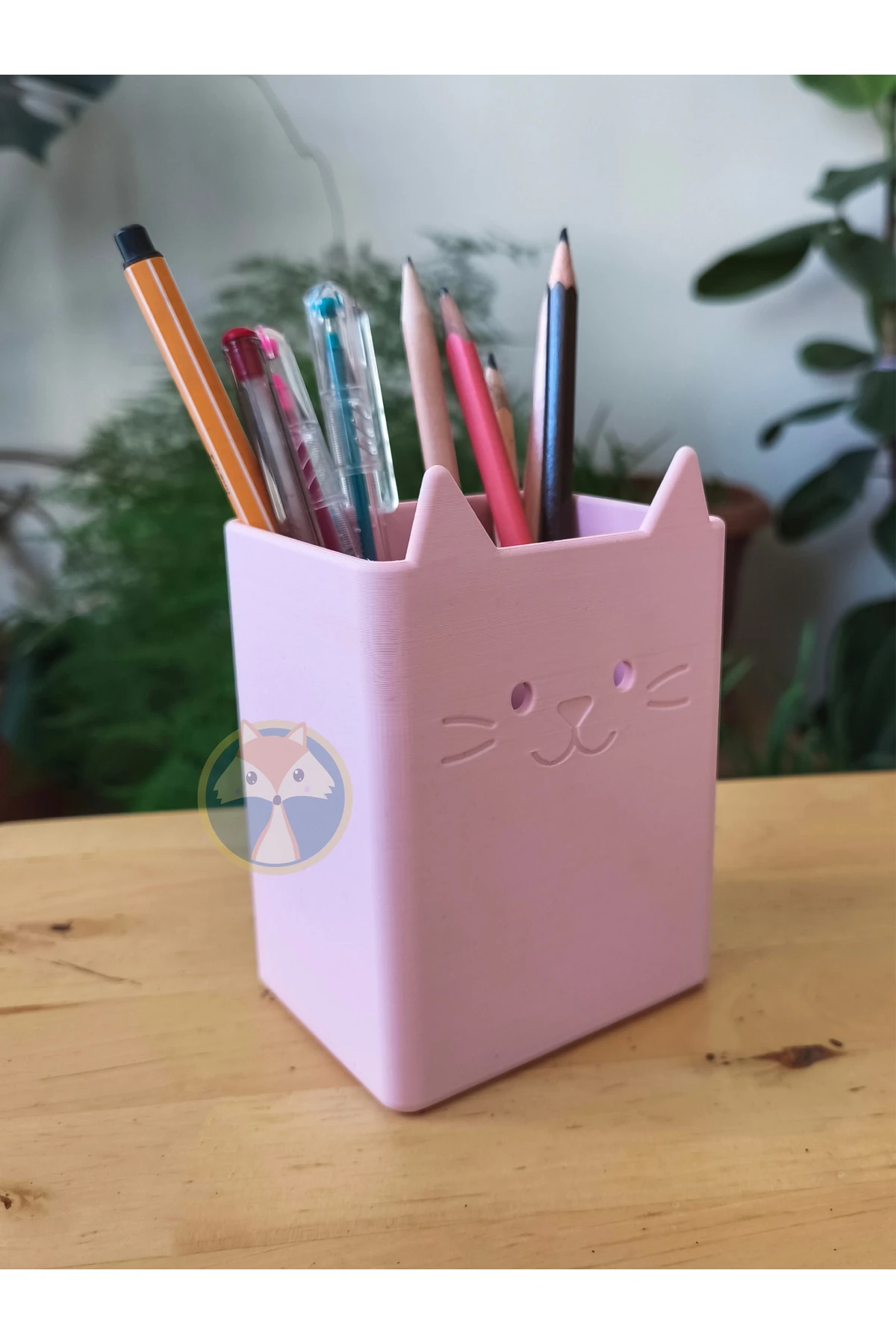 Sevimli Kedi Tasarımlı 2 Bölmeli Kalemlik – 3D Baskı - 12 cm