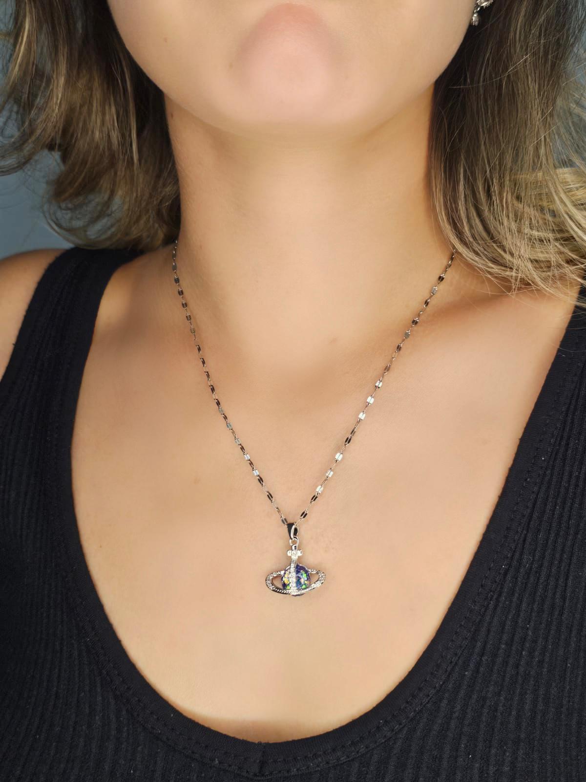 Gümüş Kaplama Gezegen ve Taş Detaylı Kolye