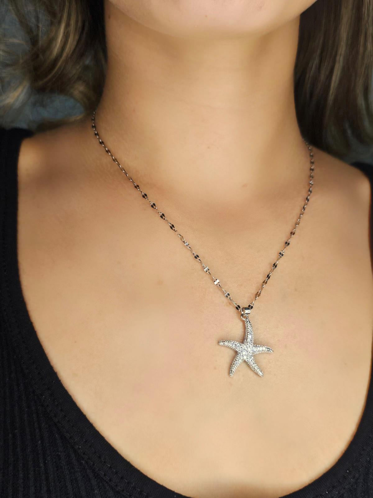 Gümüş kaplama Işıltılı Deniz Yıldızı Kolye