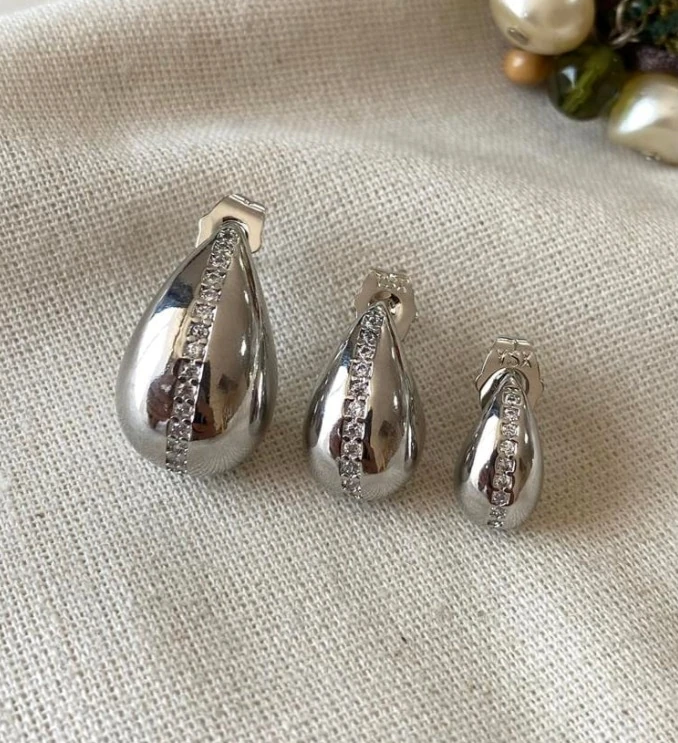 Üçlü Silver Şerit Taşlı Bubble Küpe