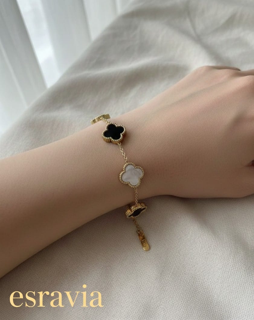 Çelik Siyah Beyaz Cleef Bileklik