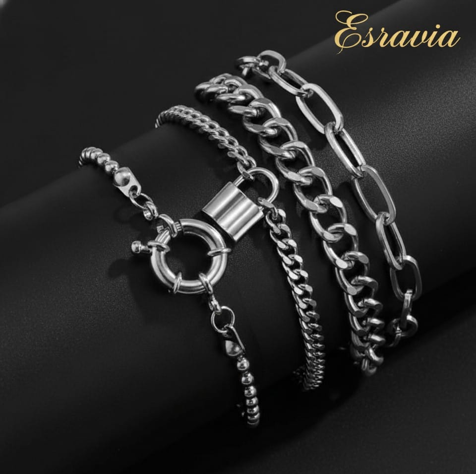 Çelik Gümüş Renkli Kombin Bileklik Seti 