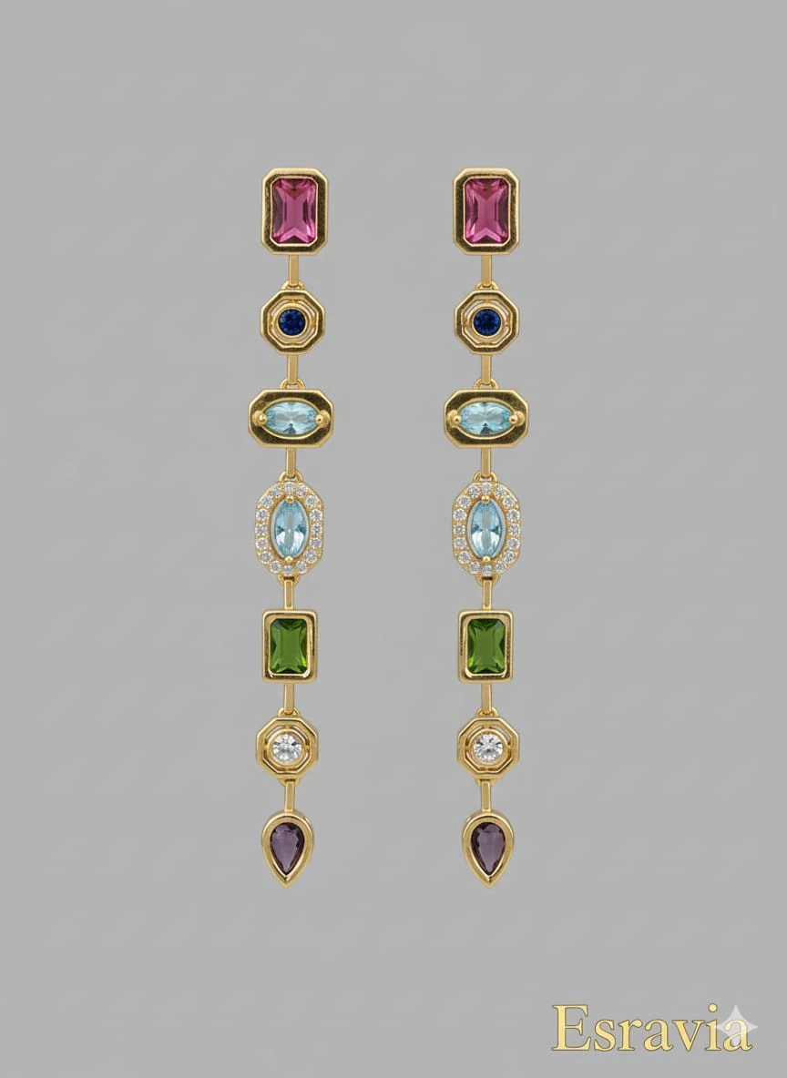 Taş Detaylı Uzun Küpe