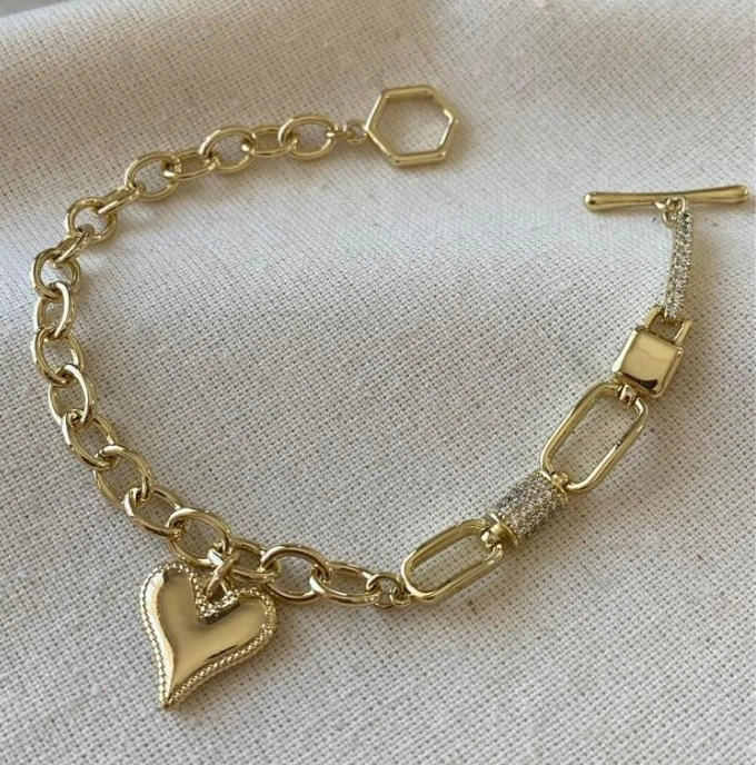 Kalp Charmlı Çift Model Zincir Bileklik