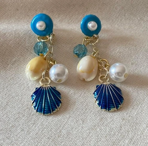 Mavi Mineli Beach Küpe