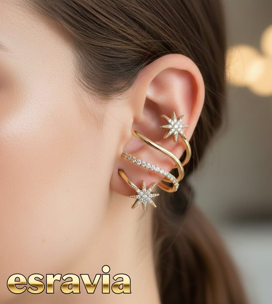 Taşlı Sarmal Yıldız Kıkırdak Küpe