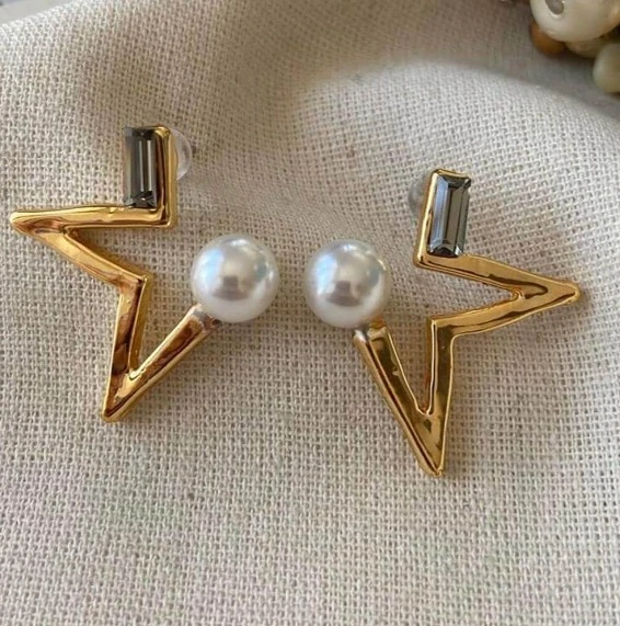 Çelik İkili Taşlı Siyah Cleef Küpe