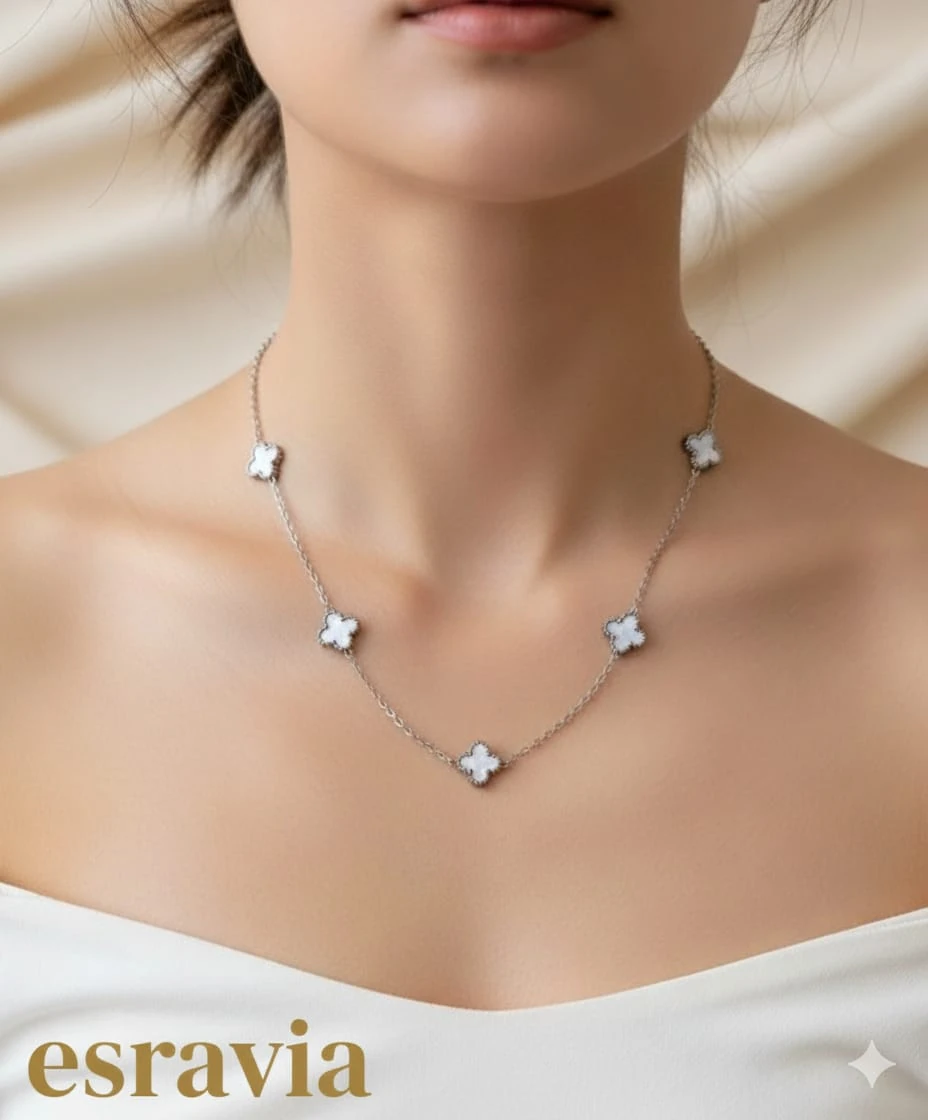 Çelik Mini Silver Beyaz Cleef Kolye