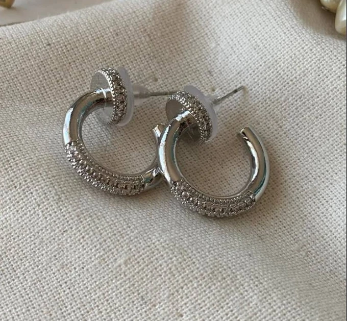 Silver Taşlı Çivi Küpe