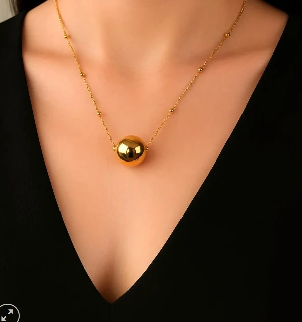Top Zincir Kadın Küre Uçlu Kadın Kolye Minimal Zincir Çelik Kolye