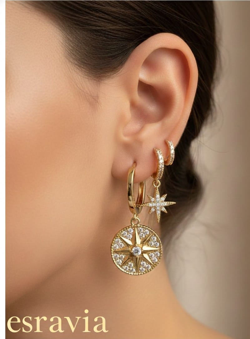 Üçlü 14K Sky Küpe Seti