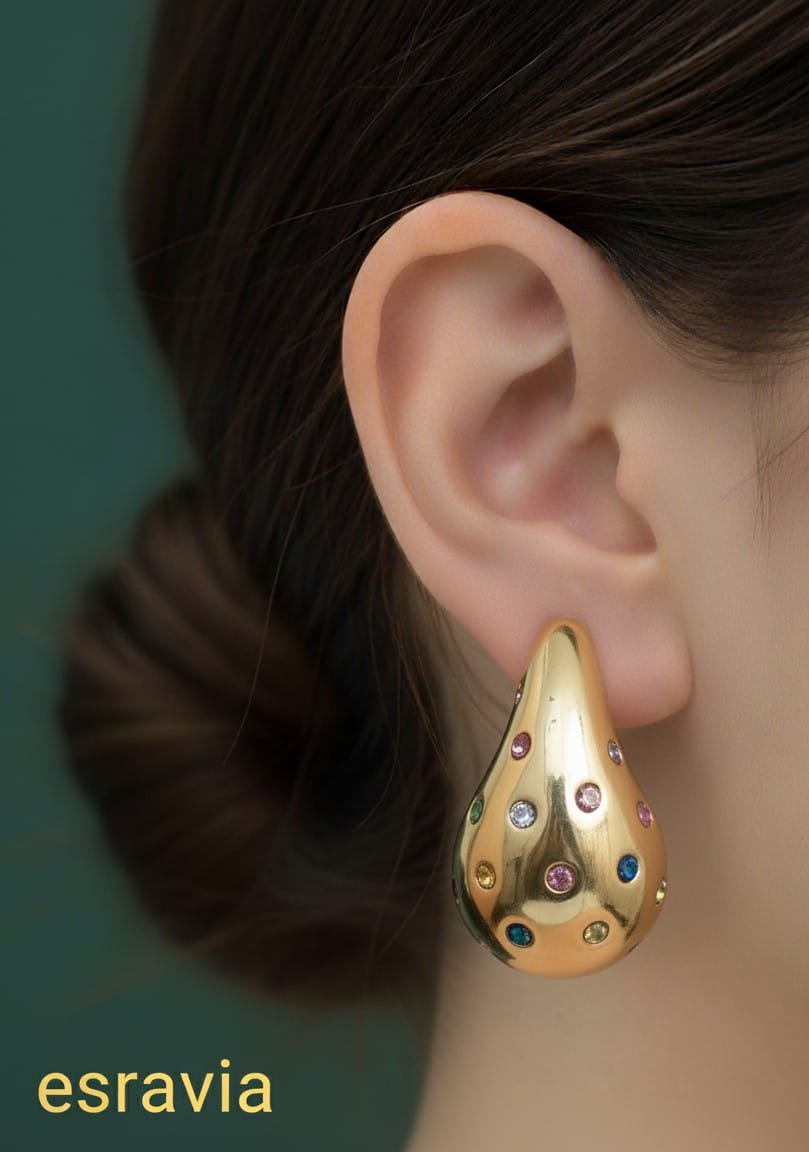 Renkli Taş Detaylı Küpe