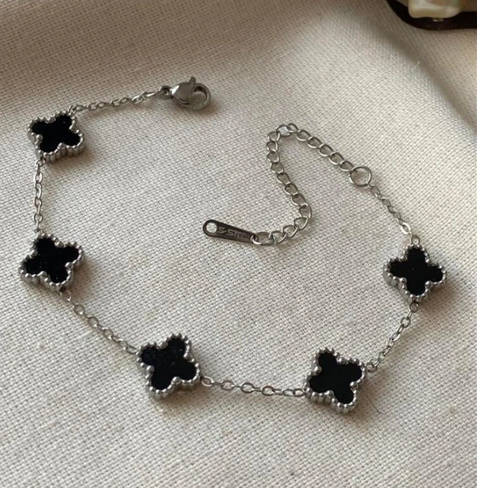 Çelik Mini Silver Black Cleef Bileklik