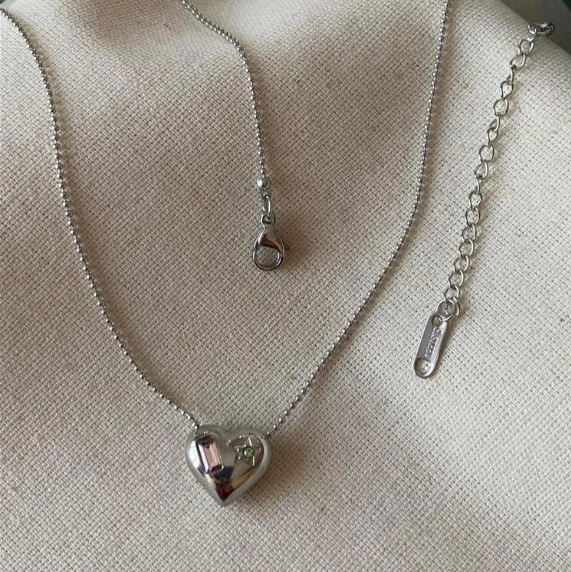 Çelik Mini Taşlı Kalp Kolye