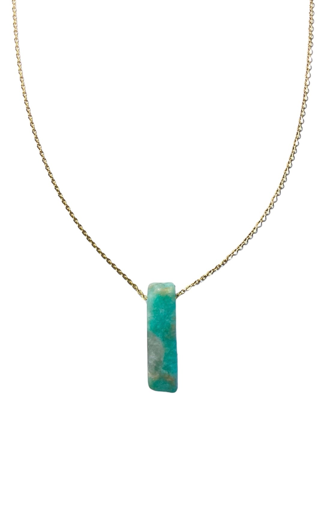  Amazonite, 18k gold plated natural stone necklace on steel