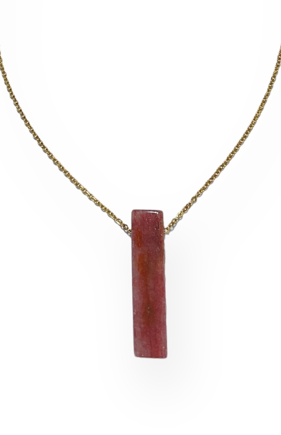  Pink Strawberry Quartz,18k gold plated natural stone necklace on steel