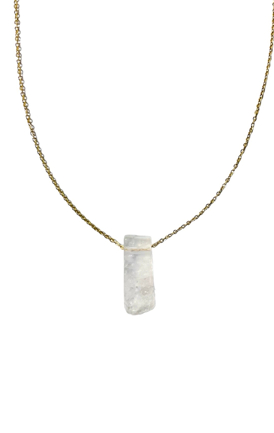 Quartz,18k gold plated natural stone necklace on steel