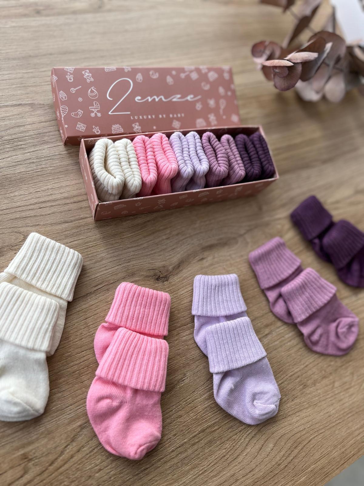 Kutulu 5'li Bebek Dikişsiz Çorap Bambu Organik/ Yenidoğan Çorap