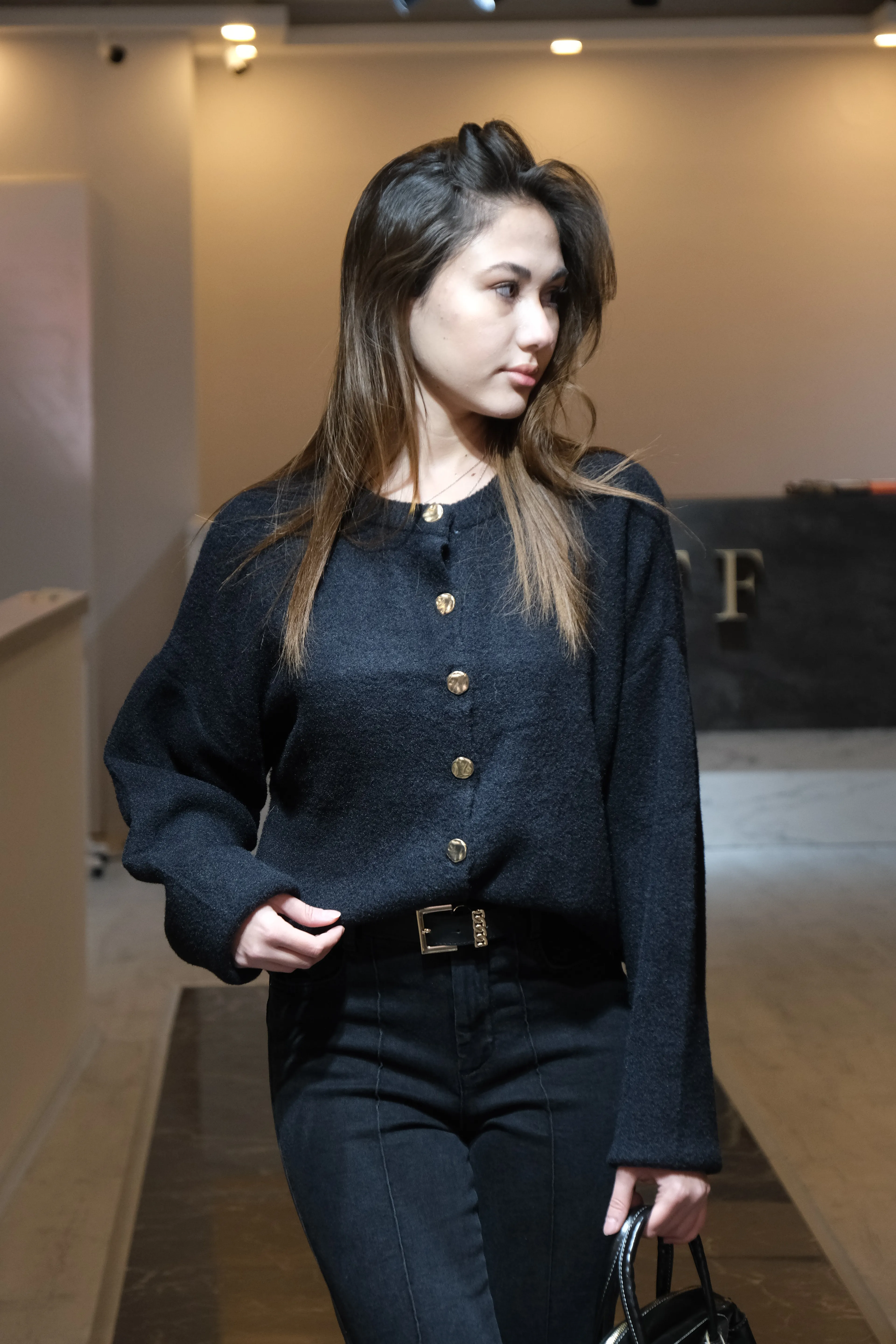 Kadın Taş Düğmeli Hırka - standart image