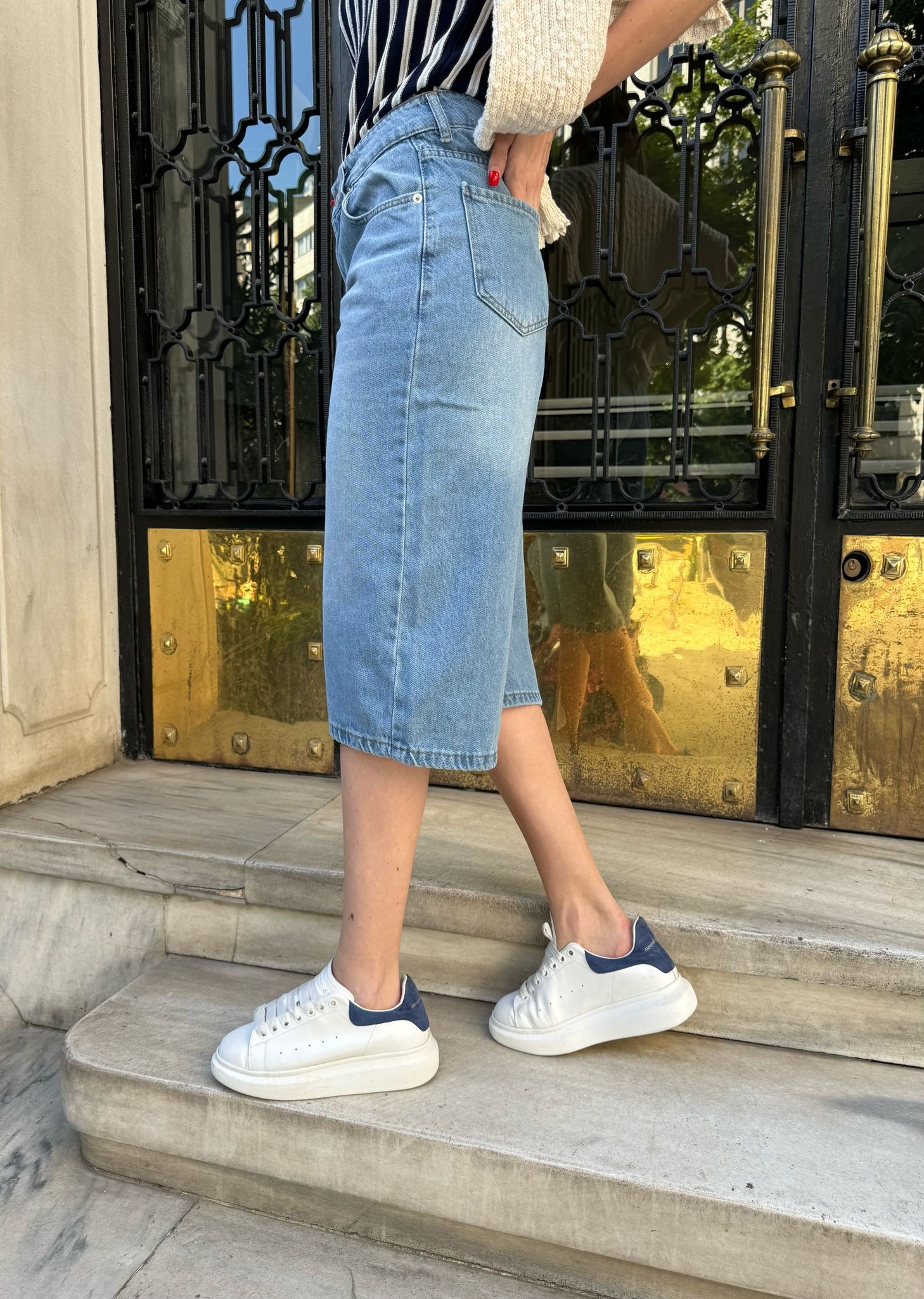 Retro Açık Mavi Baggy Capri