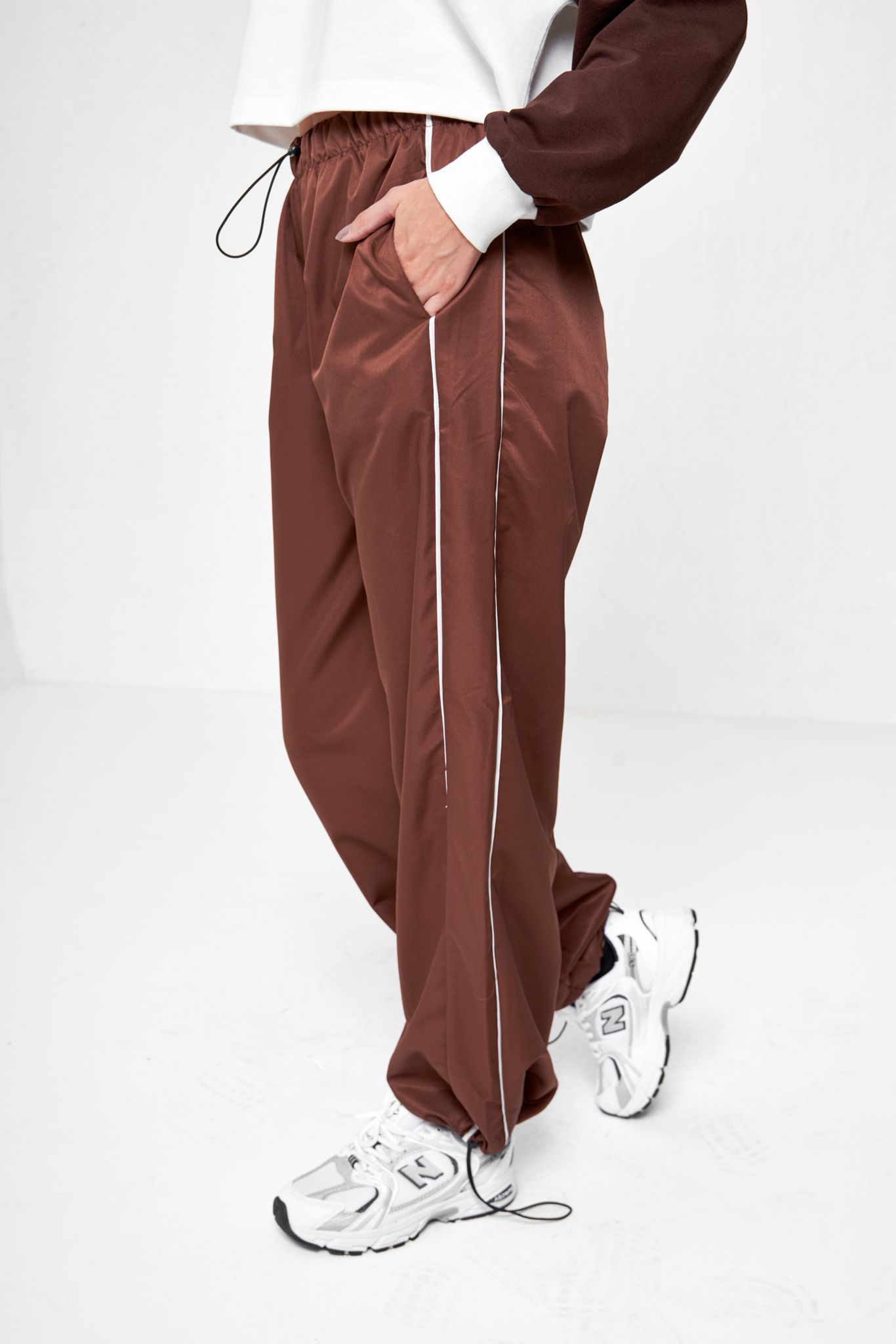 Kahverengi Two Line Detail Baggy Unisex Eşofman Altı