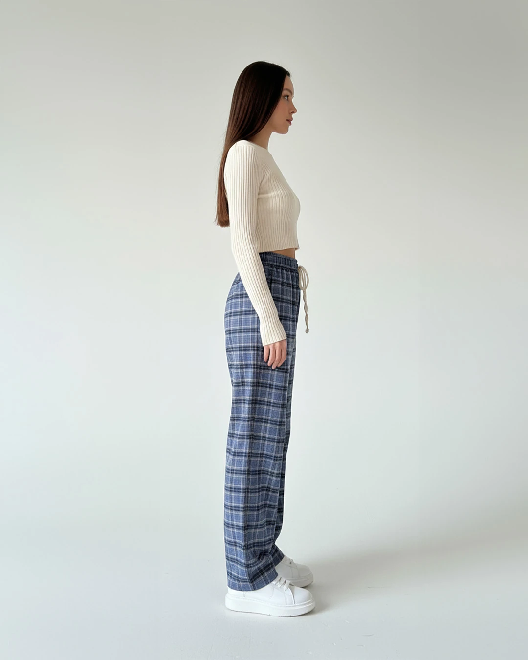 Lacivert Ekose Detaylı Unisex Eşofman Altı