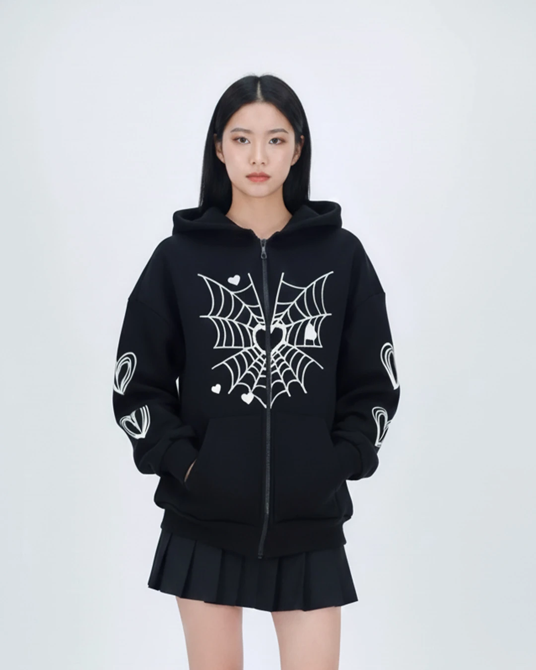 Spider Web Detail Siyah Oversize Unisex Hırka
