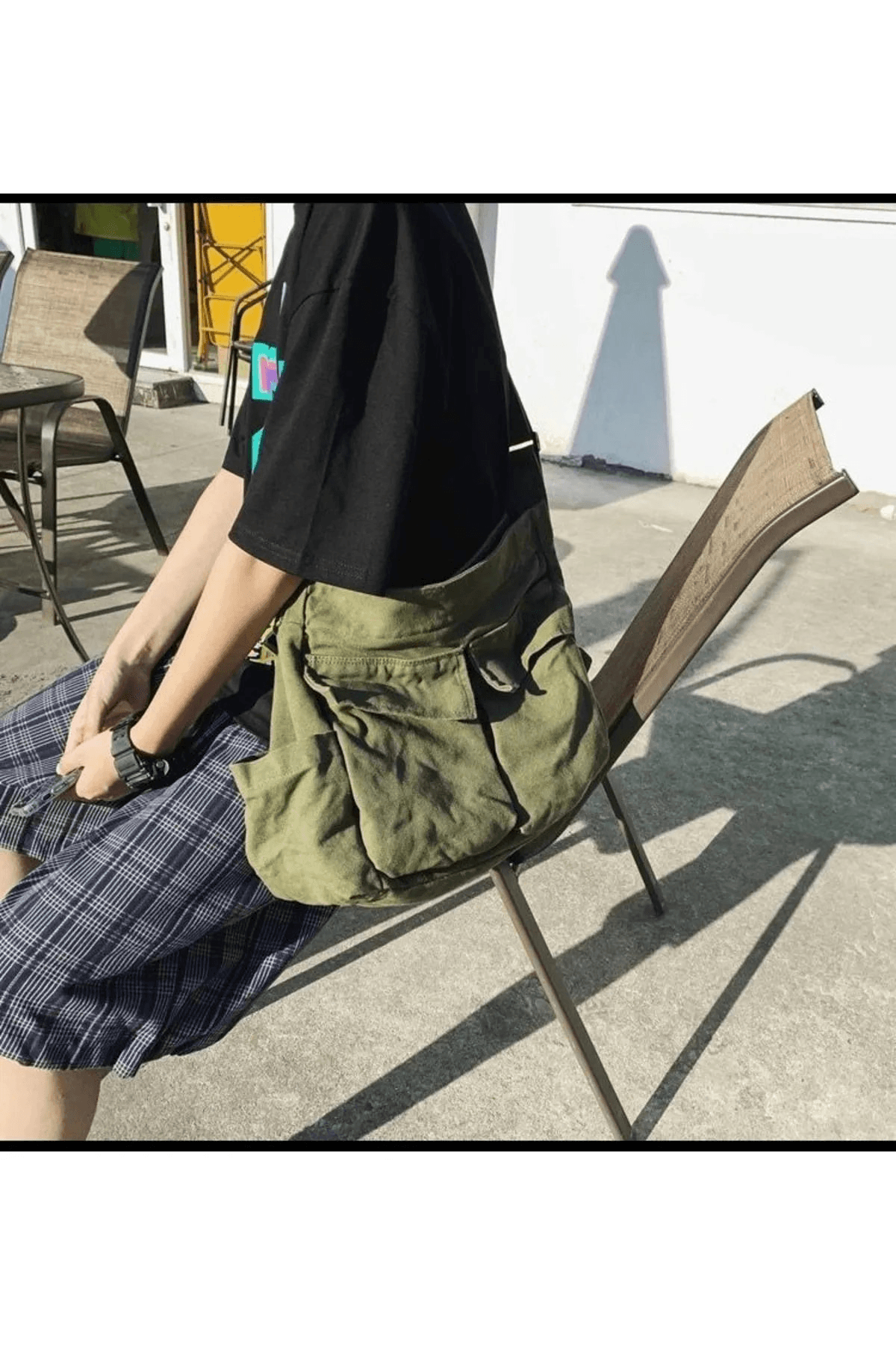 Vintage Unisex Kargo Cep Iç Hacmi Geniş Haki Yeşil Postacı Çanta