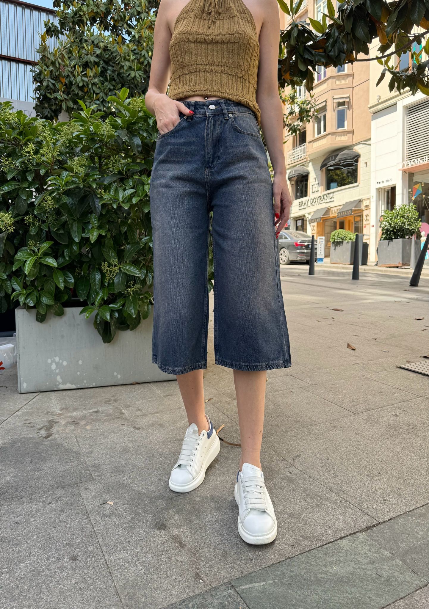 Retro Koyu Kahve Tintli Baggy Capri