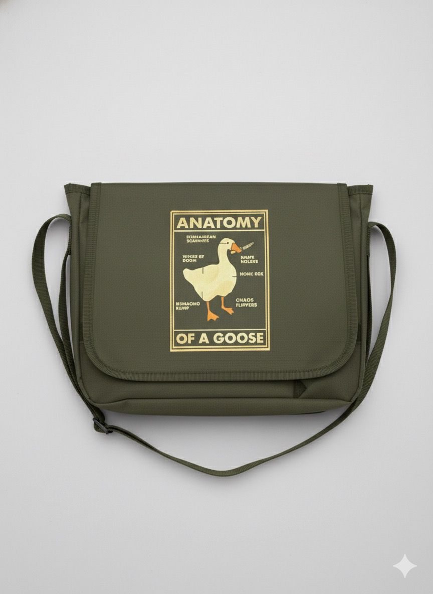 Anatomy Duck Baskılı Yeşil Postacı Çanta